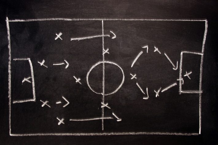 Soccer formation tactics on a blackboard