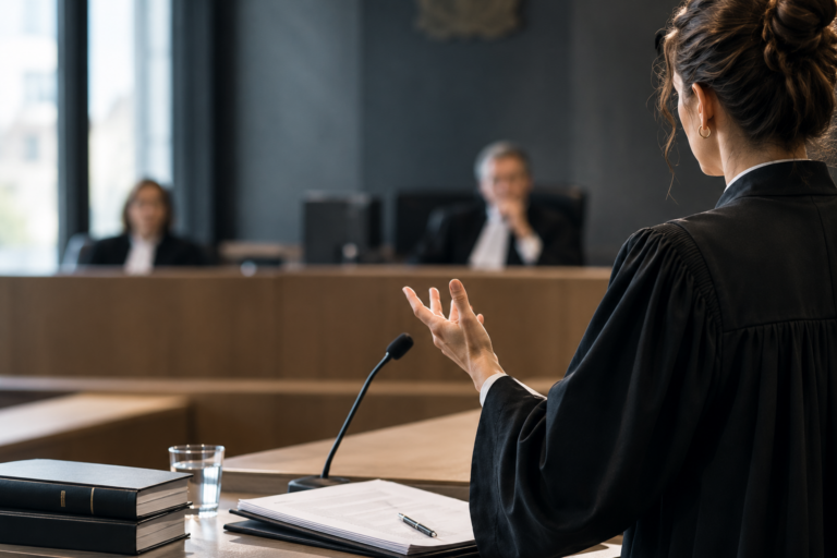 Advocate presenteert in de rechtszaal
